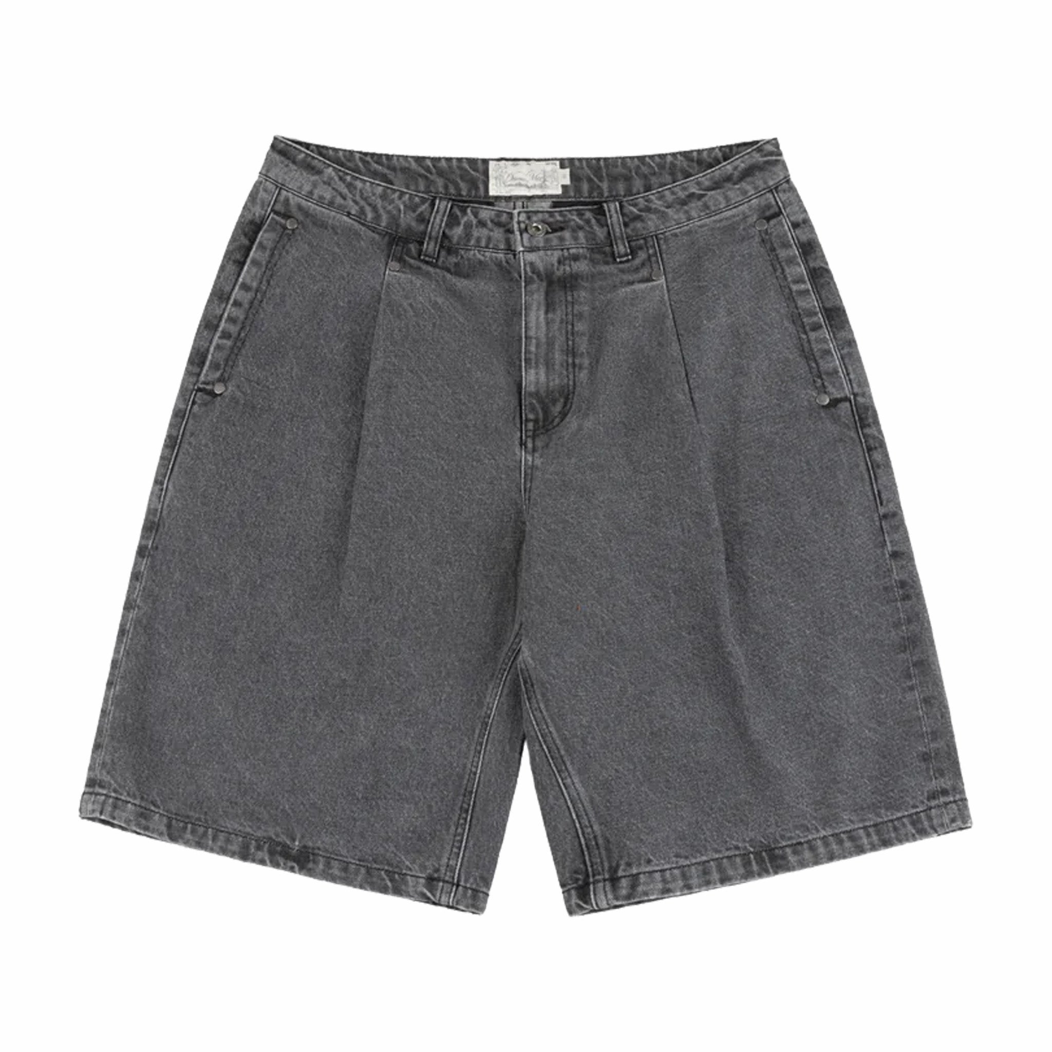Black Dime Pleated Denim Shorts