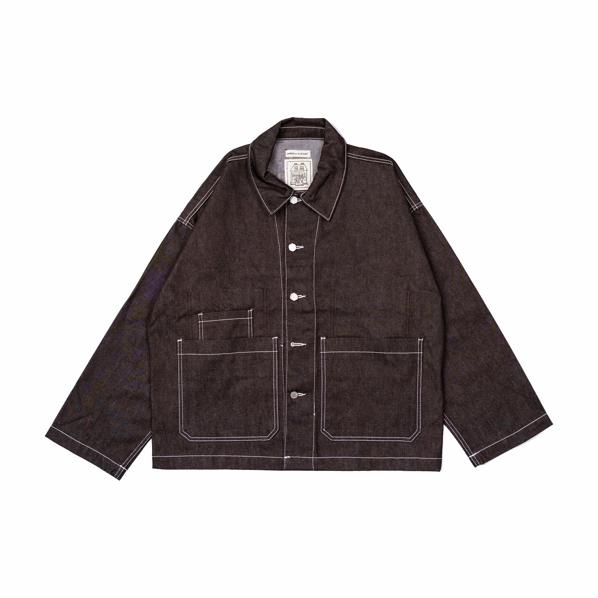 Brown Denim Work Jacket with Three Pockets