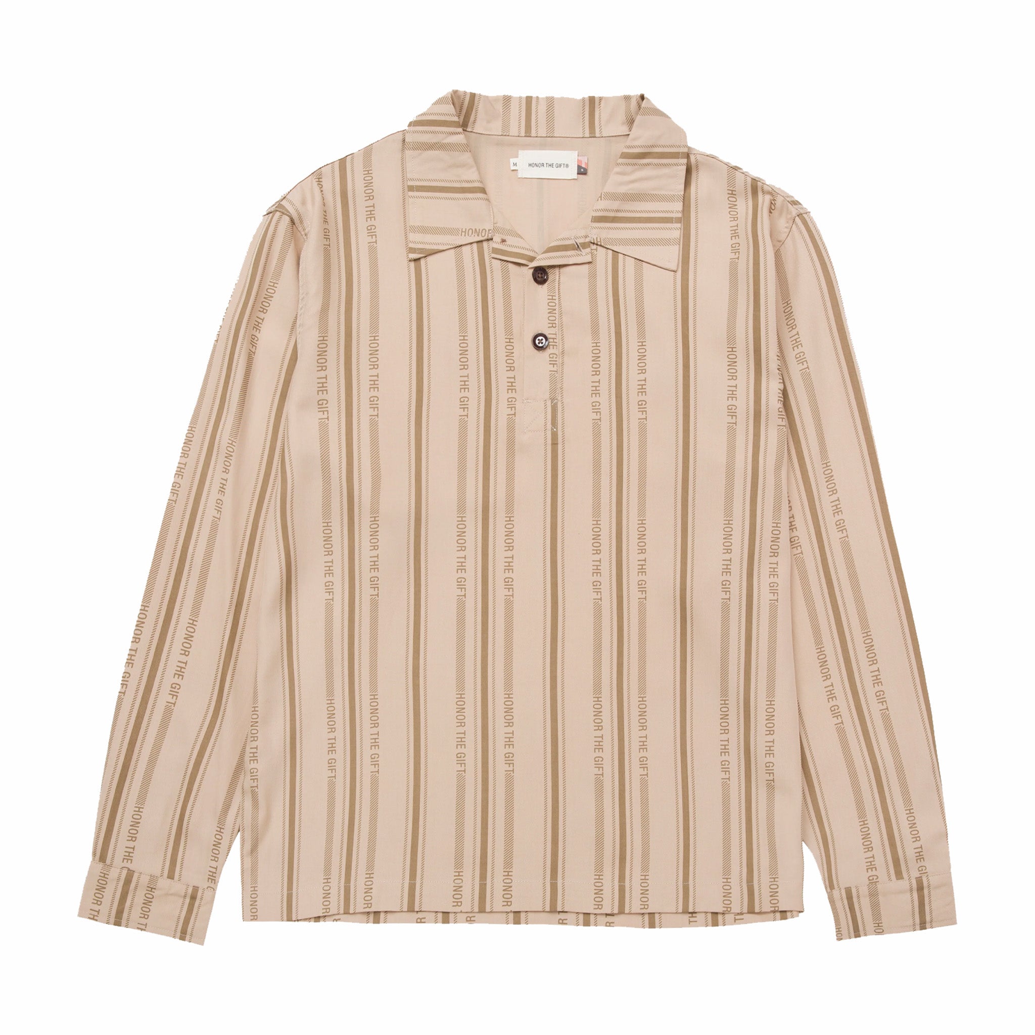 Honor Stripe Long Sleeve Henley in Tan