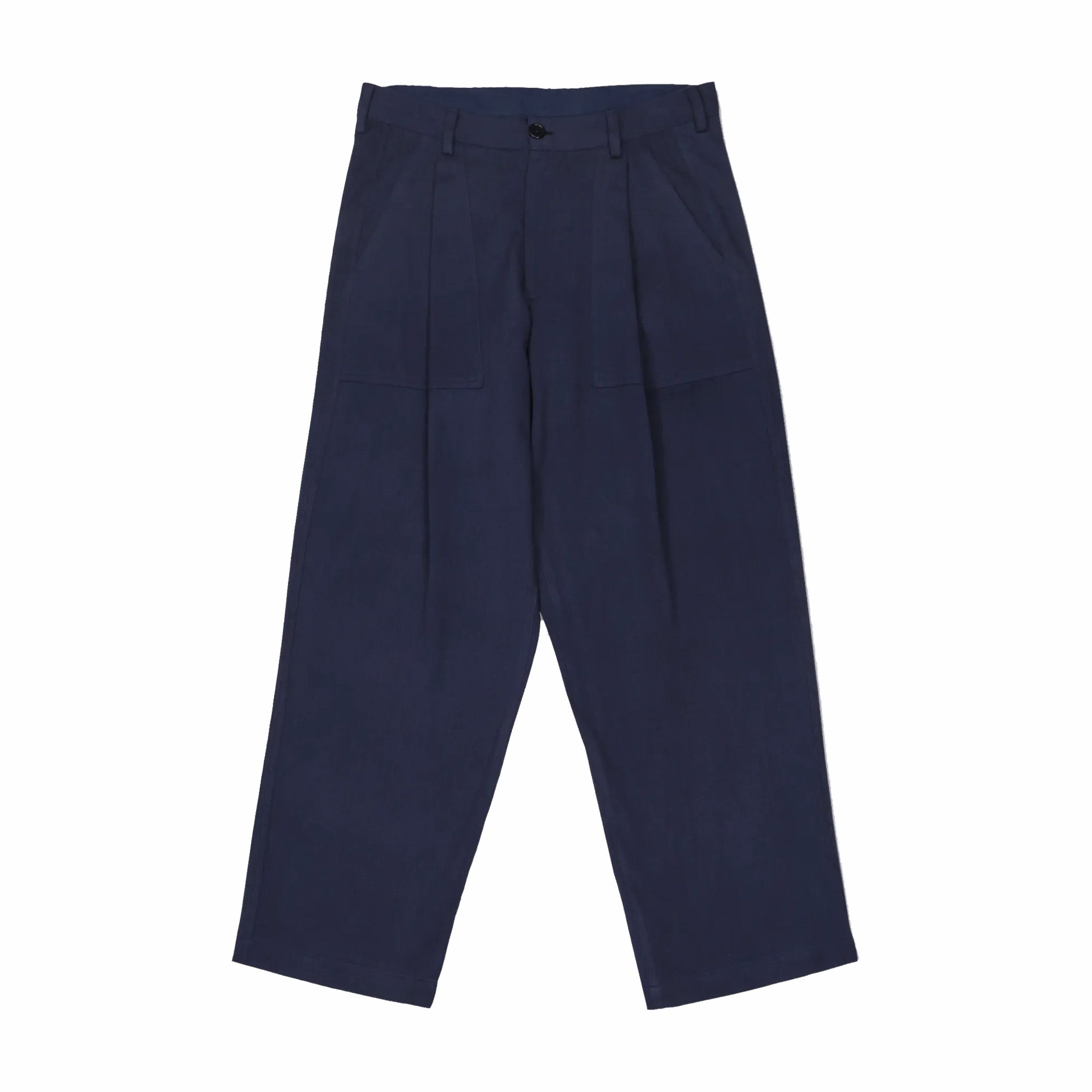 Kardo Yuki Handwoven Twill Pleated Trousers in Navy