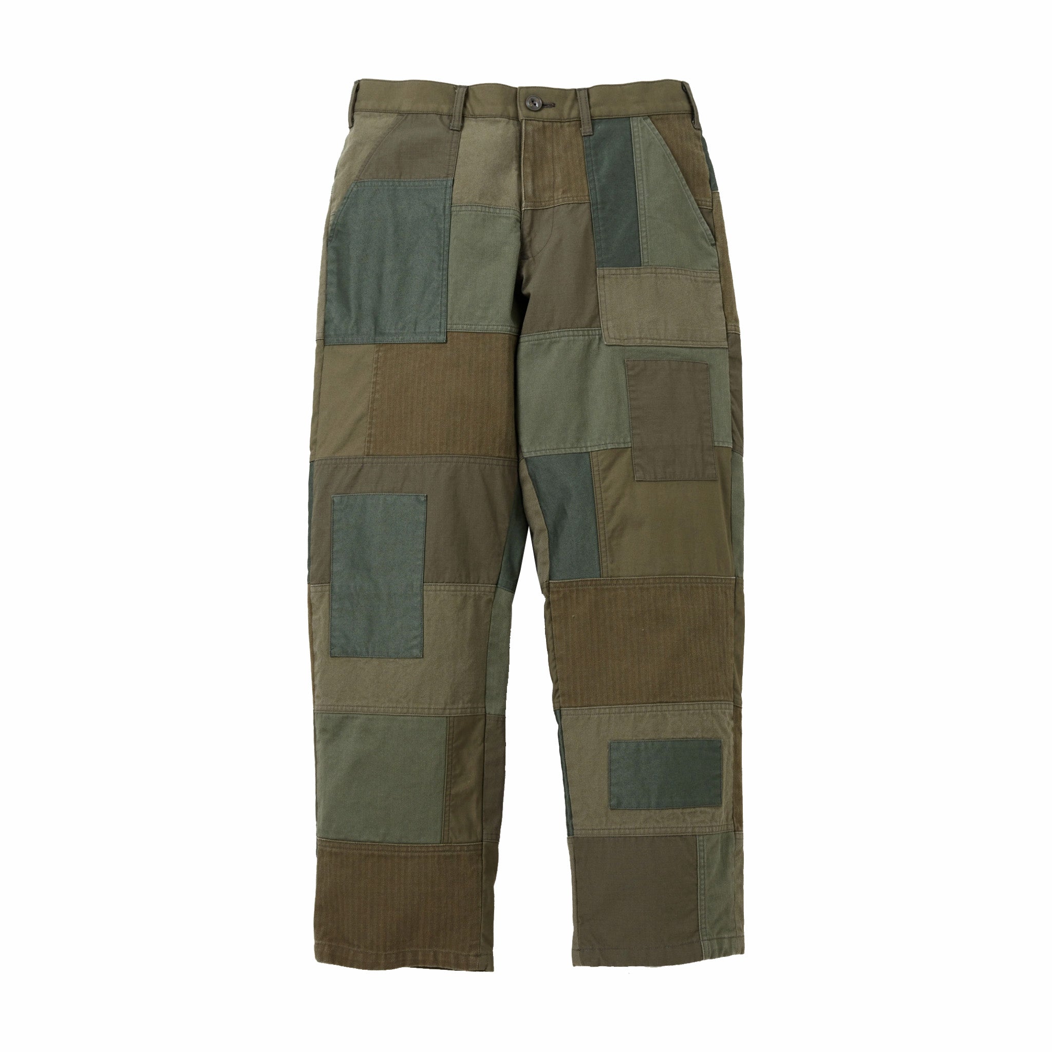 Olive Drab Patchwork Pants for Casual Wear