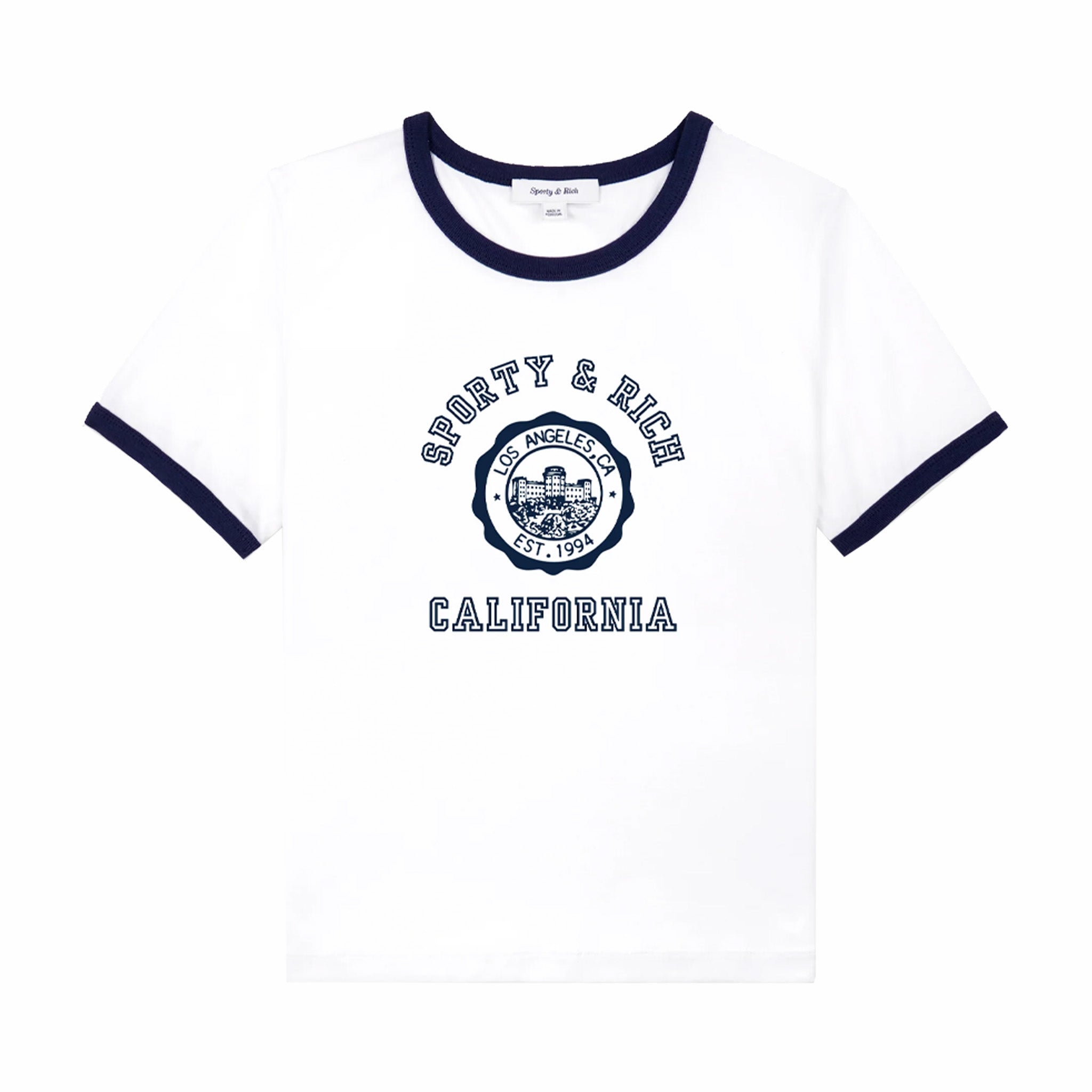 Sporty & Rich California Ringer Tee - White & Navy