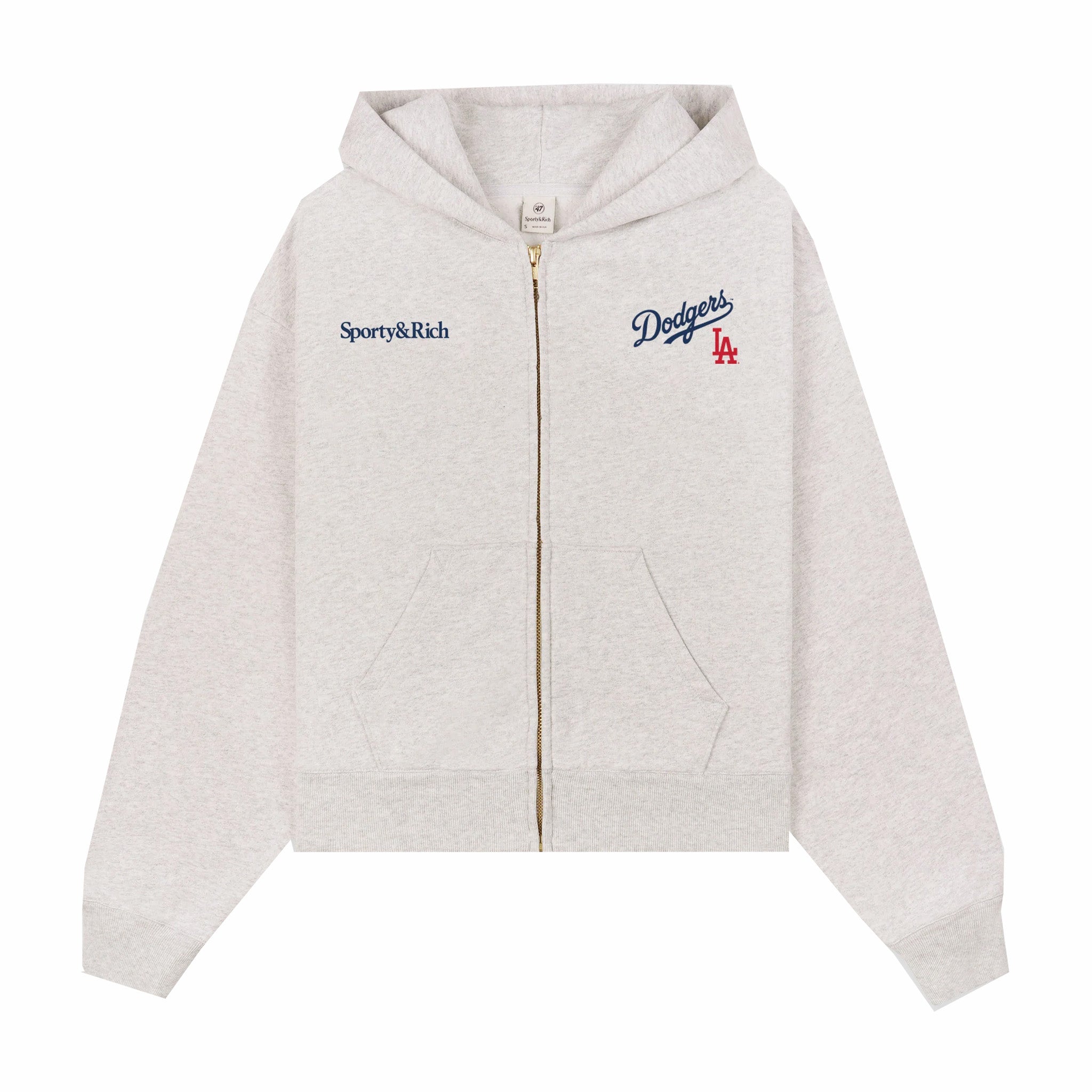 Dodgers Cropped Zip Hoodie for Women - Heather Grey