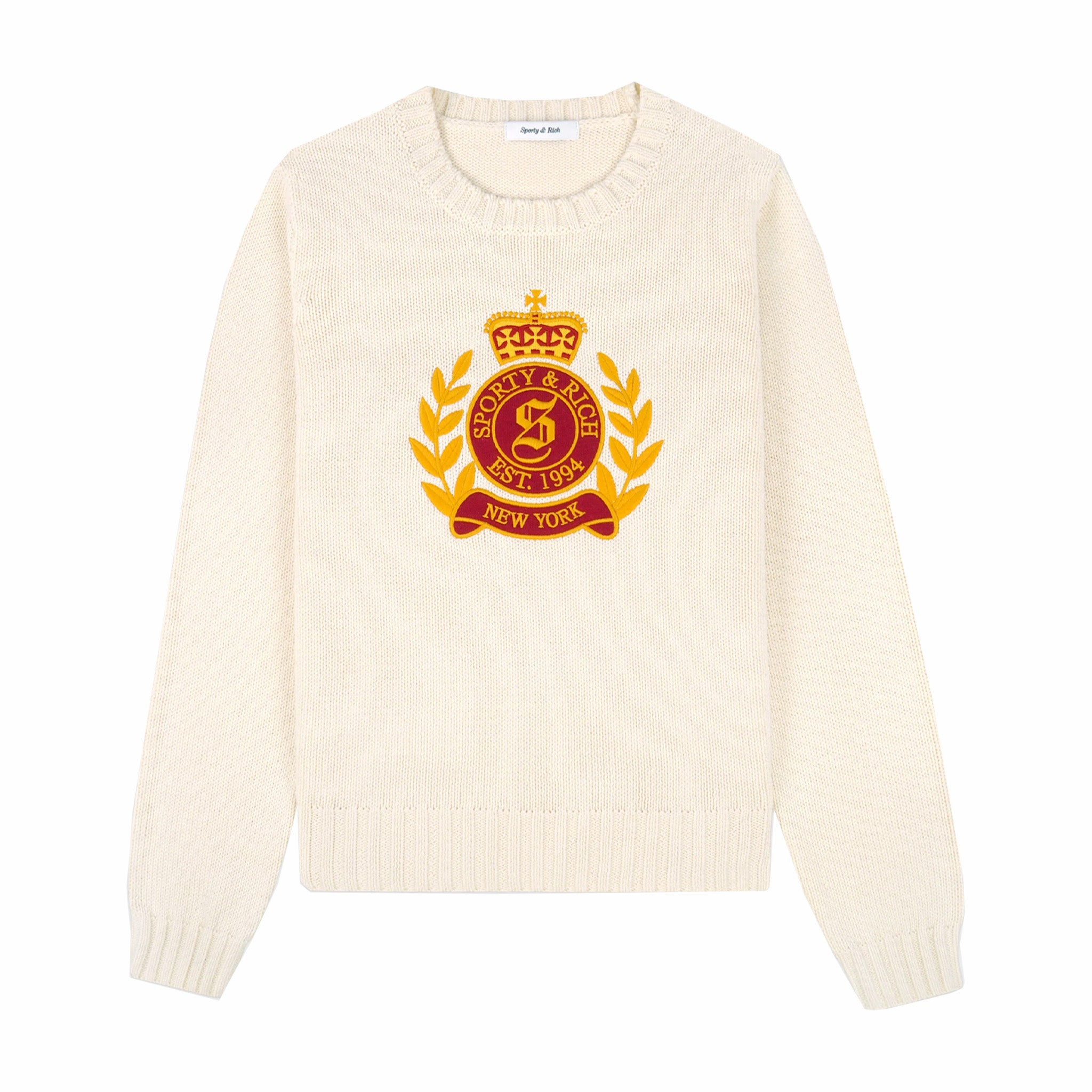Sporty & Rich Knit Sweater in Cream, Merlot & Gold