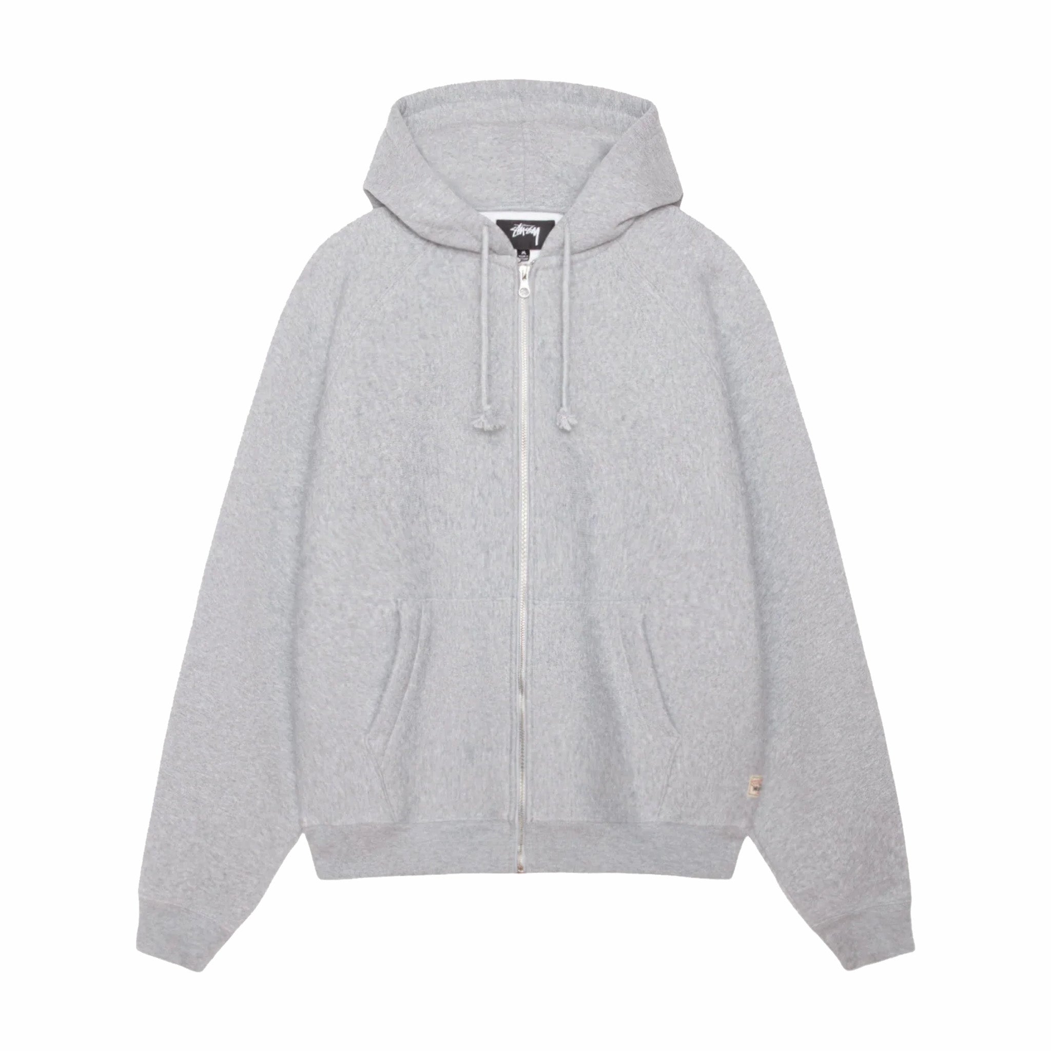 Stüssy Zip-Up Hoodie in Heather Grey – Relaxed Fit