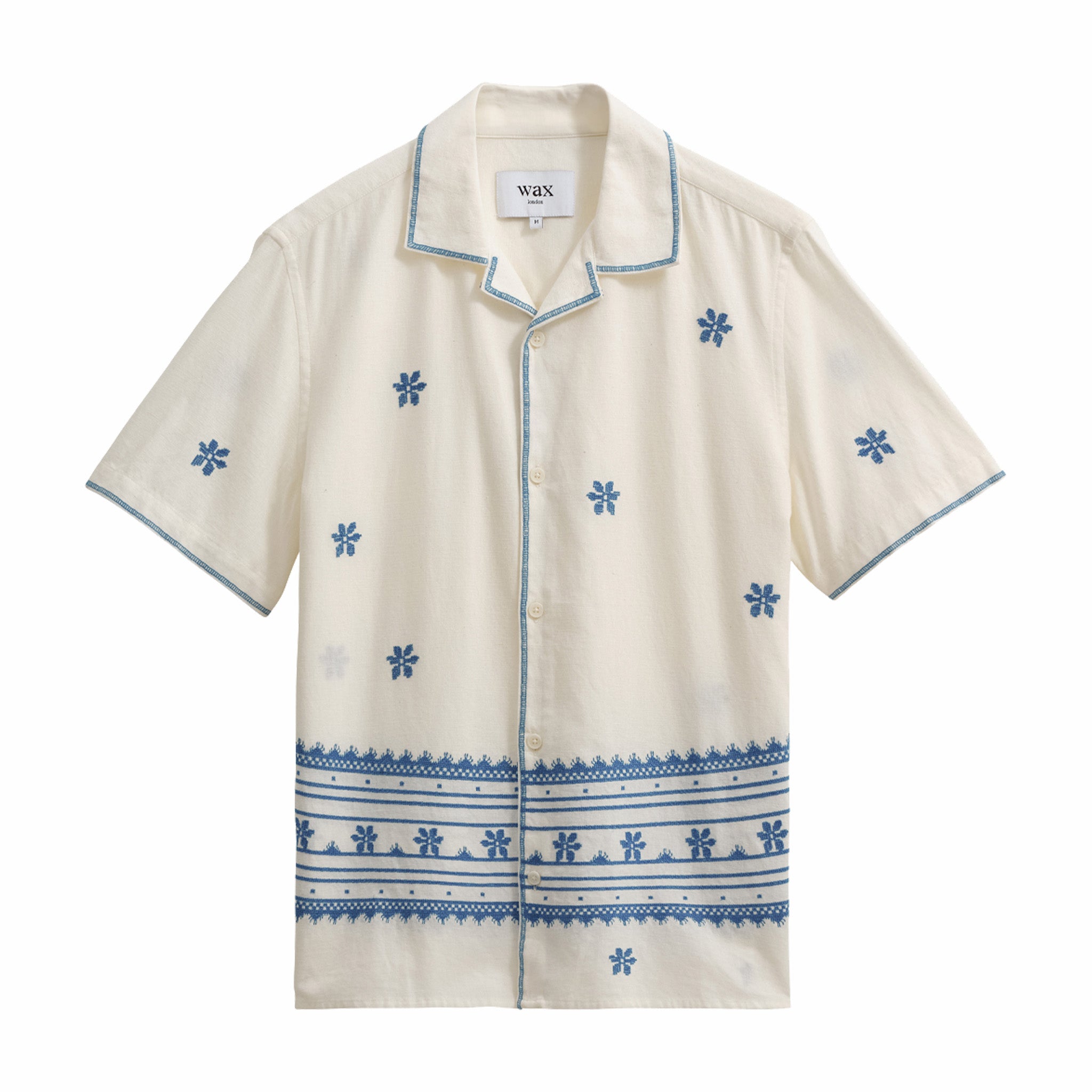 Wax London Didcot Daisy Embroidered Shirt – Ecru & Blue