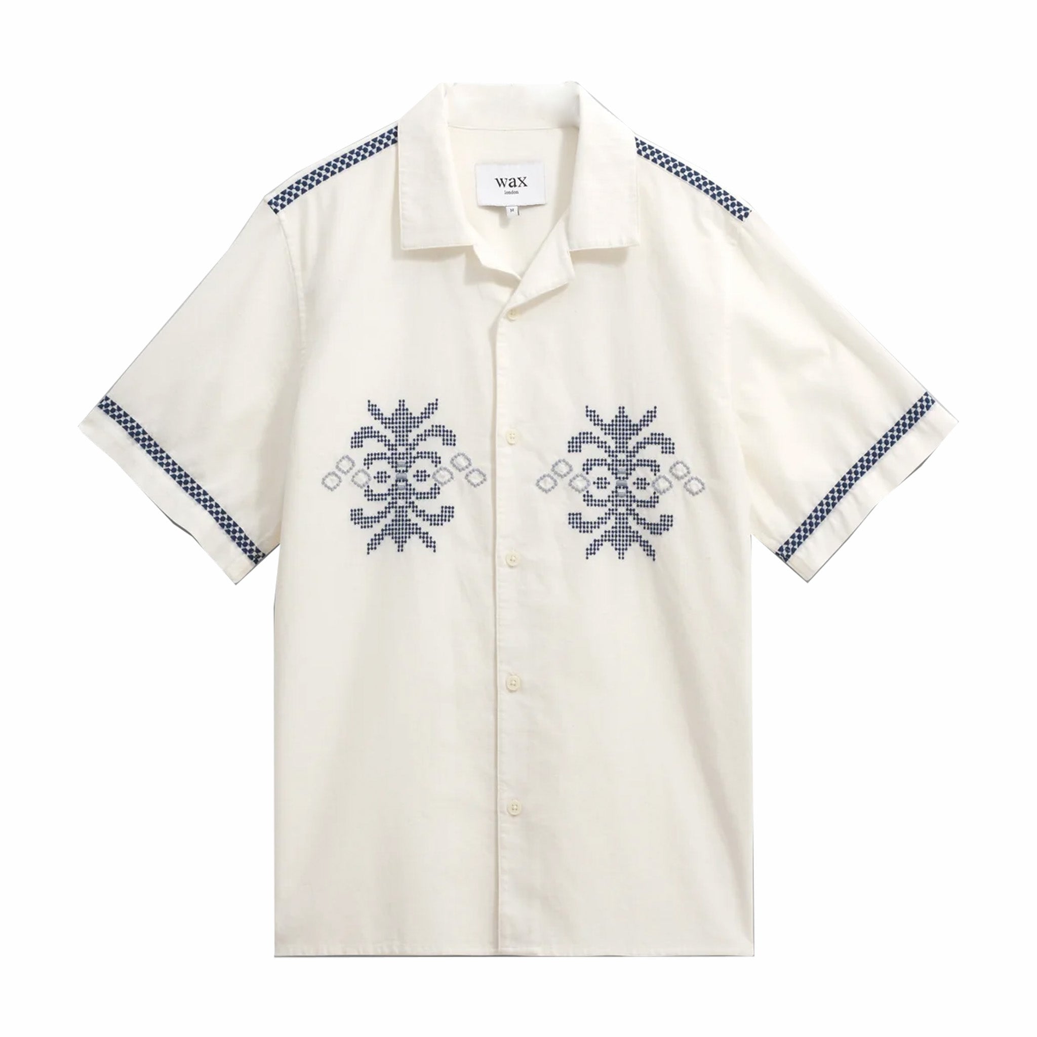 Wax London Embroidered Tablecloth Shirt – Ecru & Blue