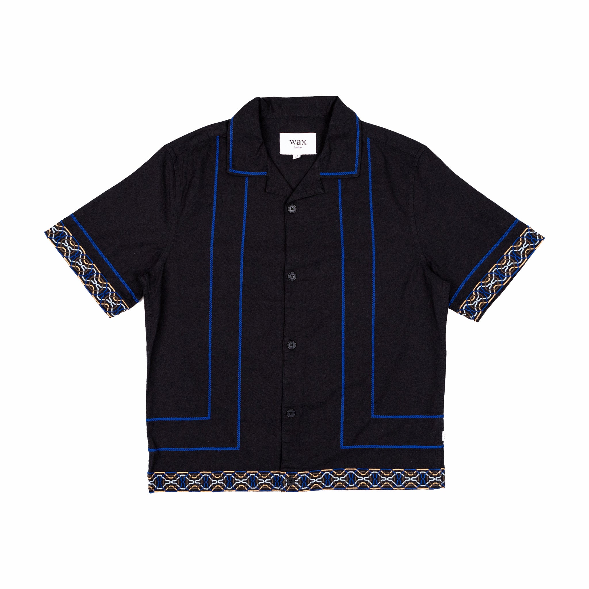 Wax London Lido Short-Sleeve Shirt - Black & Blue