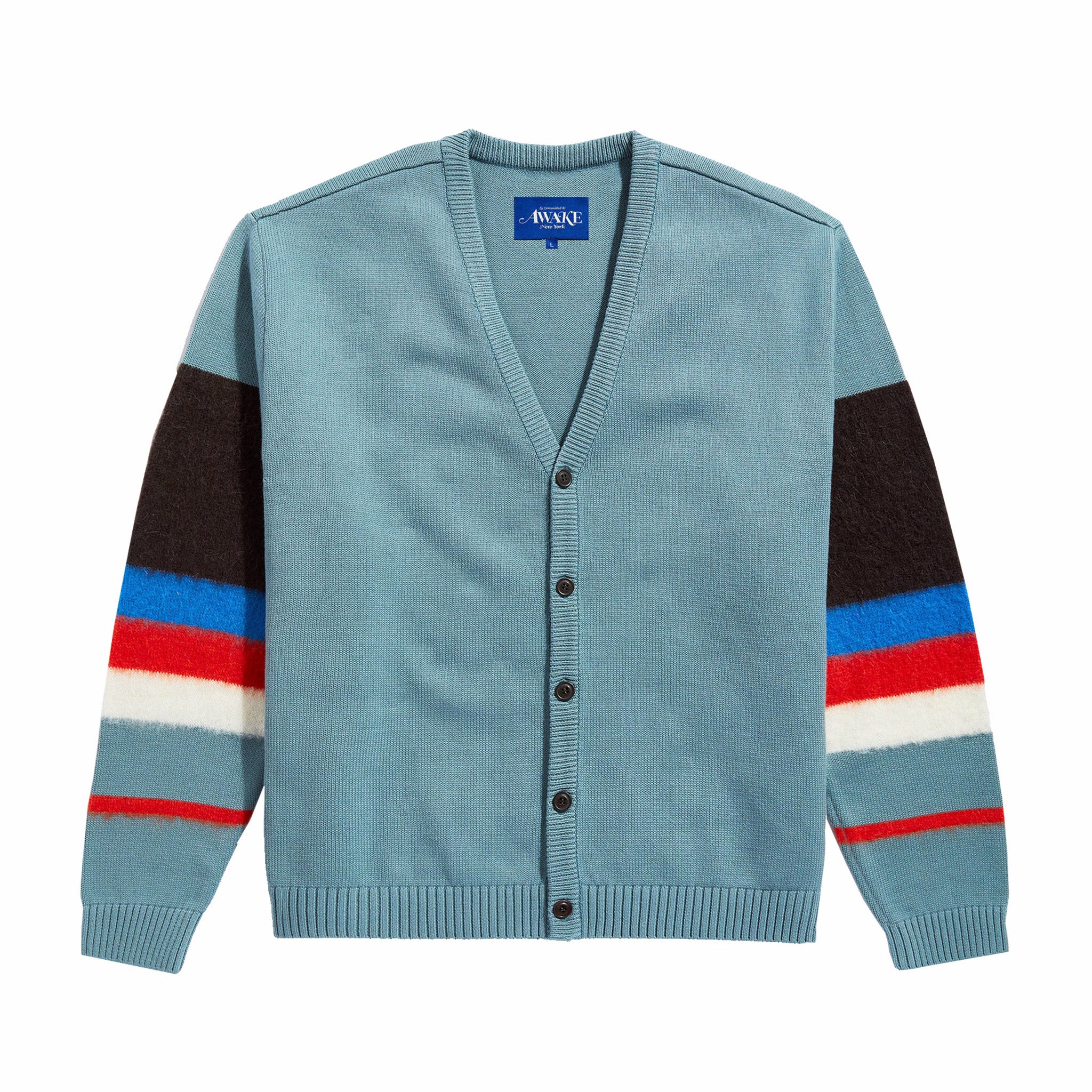 Awake NY Teal Striped Mohair Cardigan