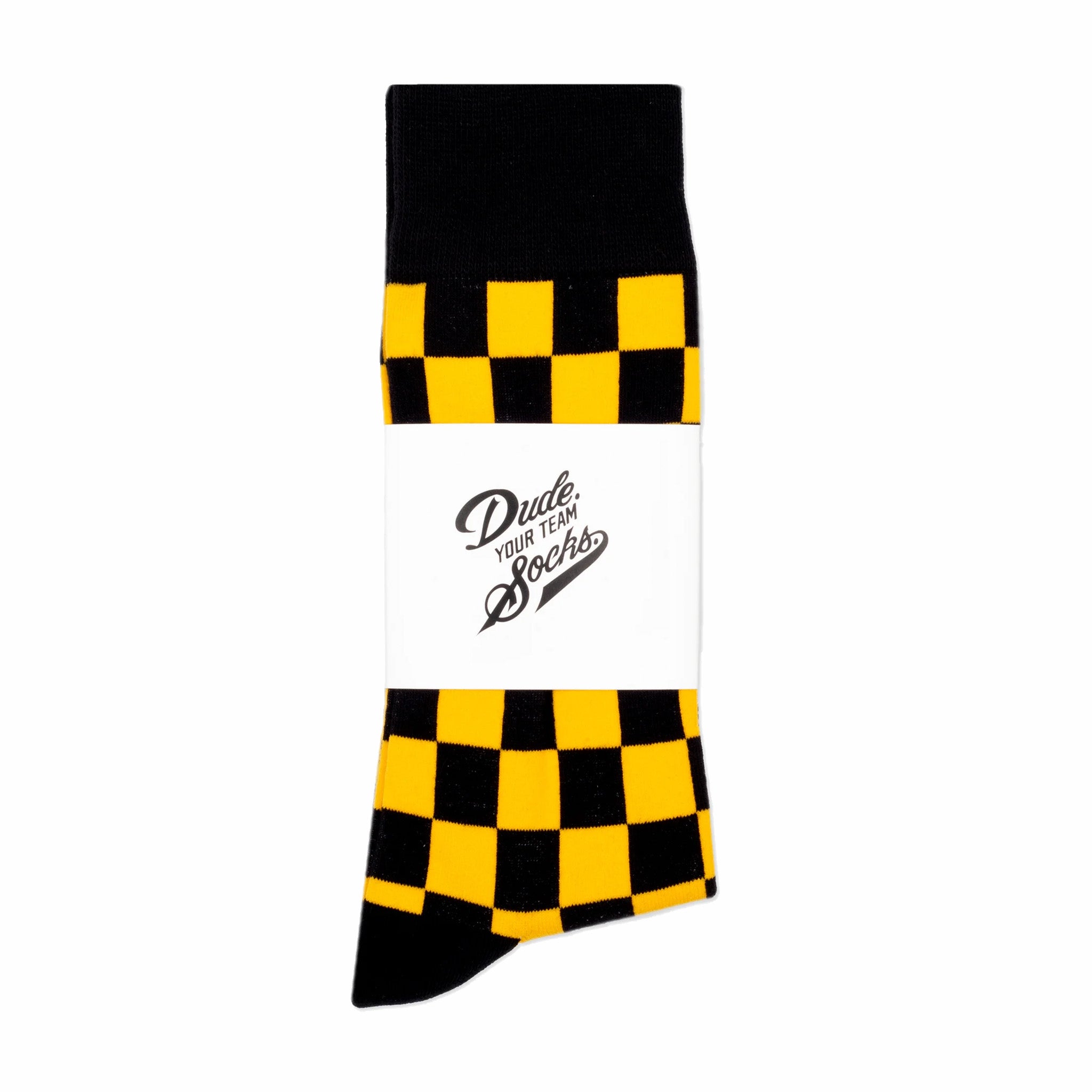 Black & Yellow Checkered Team Socks by Dude